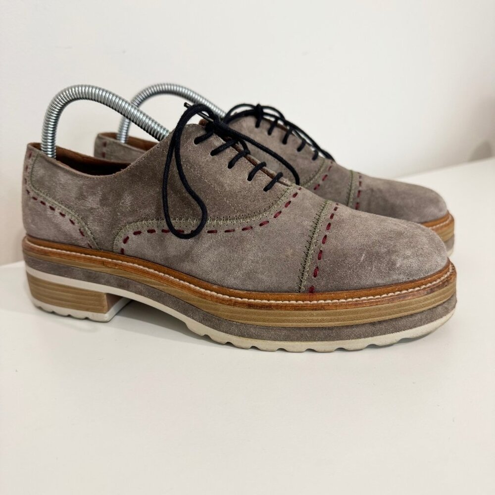 Pons Quintana Lace Up Suede Wedge Brogues Size 39